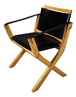 Italian Kiu Armchair in Wood and Black Leather from Luxoritalia, 2010s
