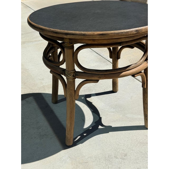 Vintage French Country McGuire Round Bamboo Rattan End Table Side Table For Sale In Los Angeles - Image 6 of 8