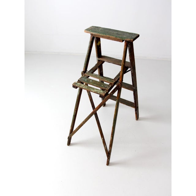 Vintage Green Wood Painter's Ladder For Sale - Image 4 of 12