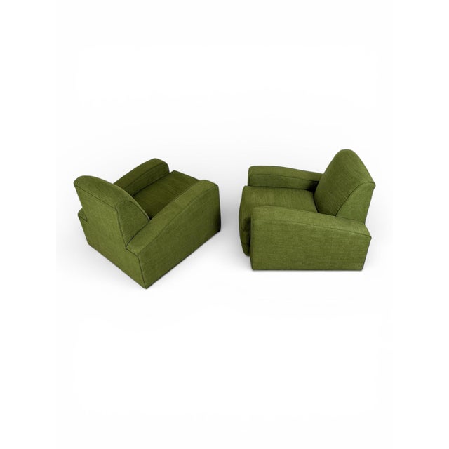 Pair Art Deco Club Chairs - France Circa 1930s - Green Velvet Speed Armchairs For Sale - Image 10 of 10