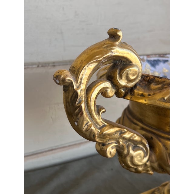 Baroque Vintage Large French Baroque Cast Metal Polychrome Water Gilt Vase Jardiniére For Sale - Image 3 of 13