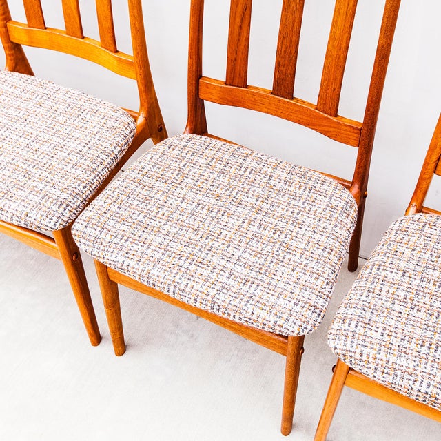 Mid-Century Modern 1970s Restored Danish Modern Solid Teak Slat Back Dining Chairs For Sale - Image 3 of 10
