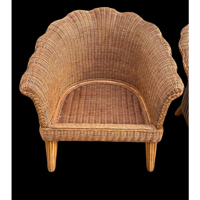 Vintage Wicker Scalloped Shell Club Chairs - a Set For Sale In Naples, FL - Image 6 of 11