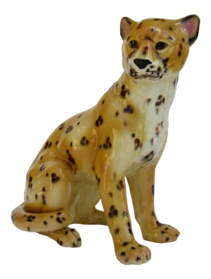 C.1960's-70's Mid-Century Modern Italian Porcelain Ceramic, Hand-Painted Leopard in a Sitting Position
