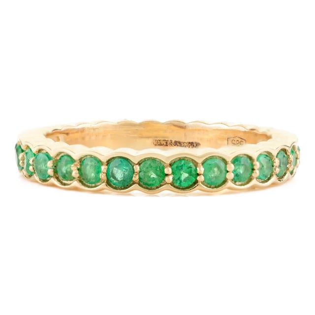 Stackable Round Cut Emerald Band Ring in 14k Gold Size 5.5 For Sale