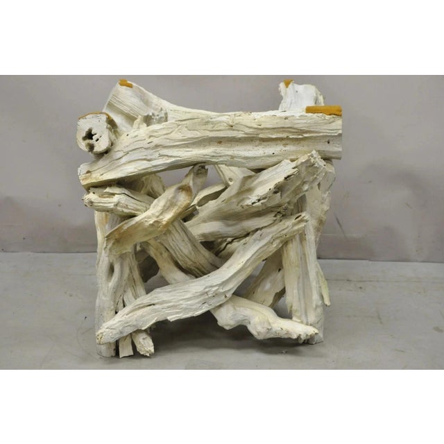 Wood Vintage Mid Century Modern White Driftwood Base Glass Top Side End Table For Sale - Image 7 of 10