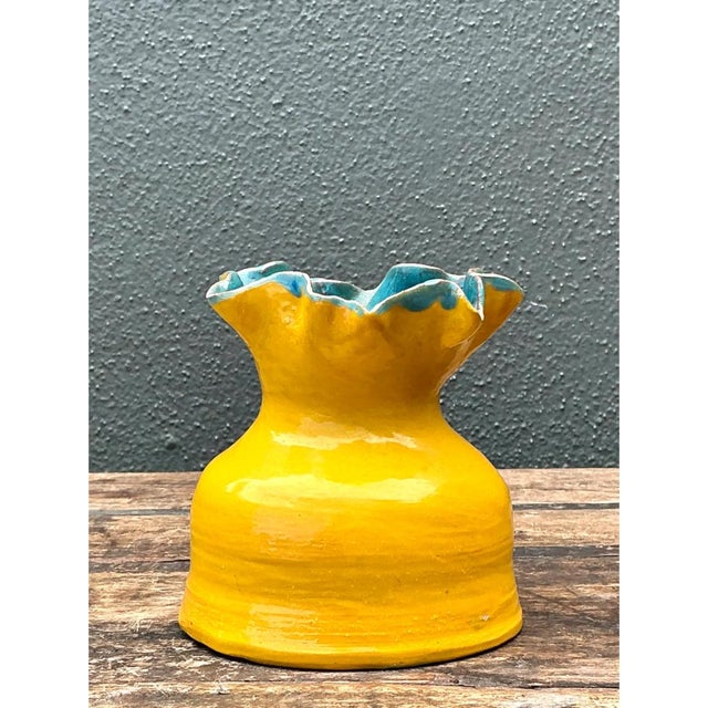 Vintage Hand Crafted Studio Pottery Ruffle Vase For Sale - Image 9 of 12