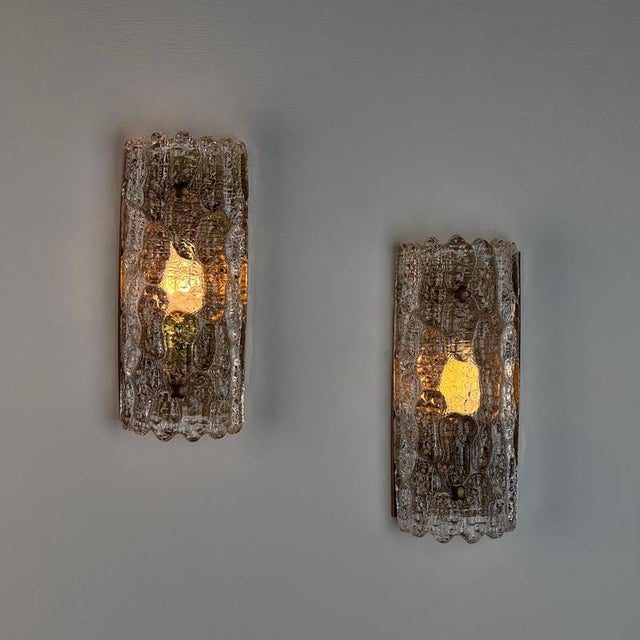 Metal Glass and Brass Wall Lights attributed to Carl Fagerlund for Orrefors, 1970s, Set of 2 For Sale - Image 7 of 18