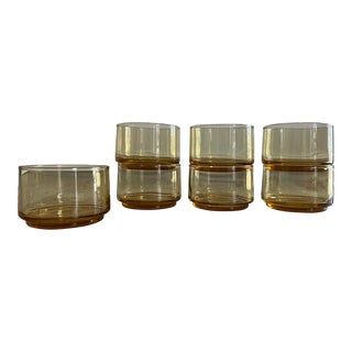 Vintage Anchor Hocking Finlandia Amber Honey Gold Stackable Short Glasses- Set of 7 For Sale