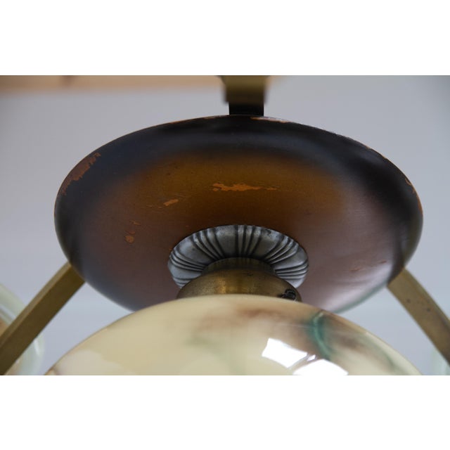 Art Deco Danish Brass Chandelier with Marbled Opaline Shades, 1930s. For Sale - Image 15 of 18