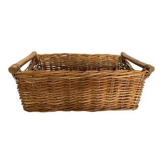 Vintage French Rustic Rattan/Bamboo Rectangle Basket For Sale