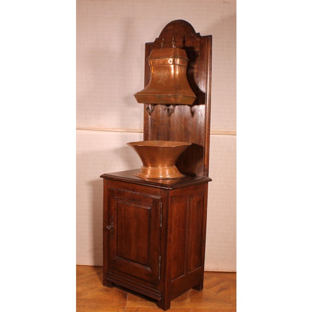 Copper Antique French Oak & Copper Washstand, 1800s For Sale - Image 8 of 11