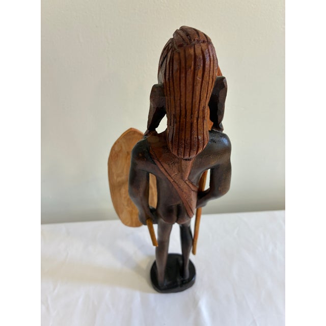 Brown Vintage Hand-Carved Maasai Warrior Wood Sculpture For Sale - Image 8 of 10