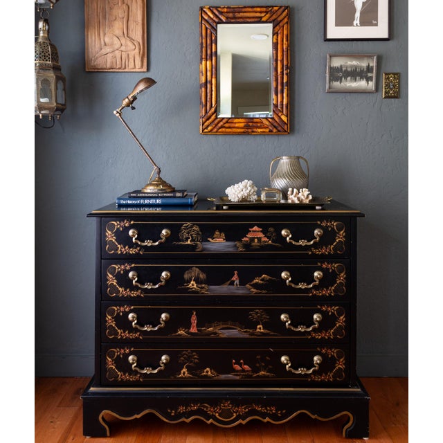 Victorian Vintage Tortoise Shell Burnt Bamboo Bevelled Mirror For Sale - Image 3 of 15