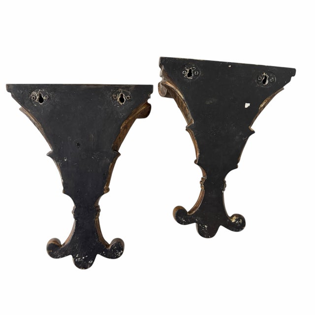 Vintage Burnished Gold Decorative Wall Brackets - A Pair For Sale - Image 4 of 4