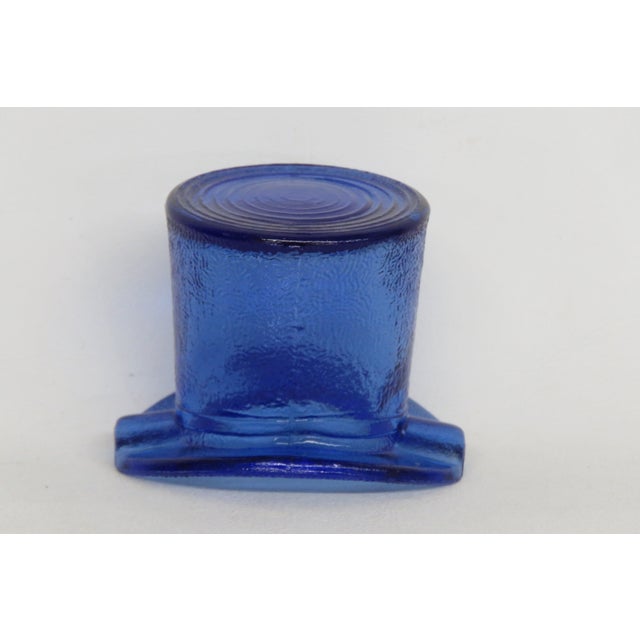 Cobalt Blue Frosted Glass Top Hat Toothpick Holder Ashtray 4586b For Sale - Image 4 of 9