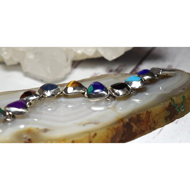 Vintage Mexican 950 Sterling Silver Multi Gemstone Tennis Bracelet For Sale - Image 4 of 17