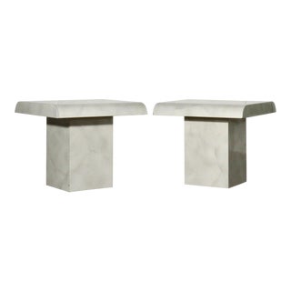 1980s Post Modern Faux Carrara Marble Waterfall Edge End Tables - A Pair For Sale