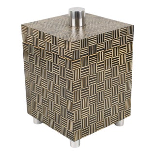 Modernist Tall Box with Wood Marquetry Patchwork, 1970s For Sale