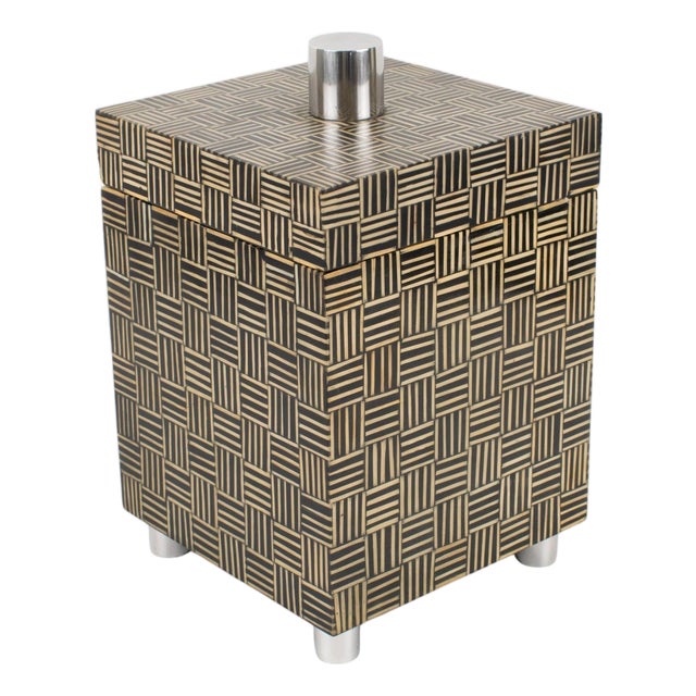 Modernist Tall Box with Wood Marquetry Patchwork, 1970s For Sale