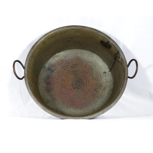 Large Antique Italian Hand-Hammered Copper Basin with Forged Iron Handles, 19th Century For Sale - Image 4 of 8