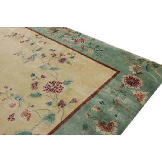 Not Yet Made - Made To Order Rug & Kilim Chinese Deco style Rug with Teal Border, Gold Field & Florals - 10'x14' For Sale - Image 5 of 7