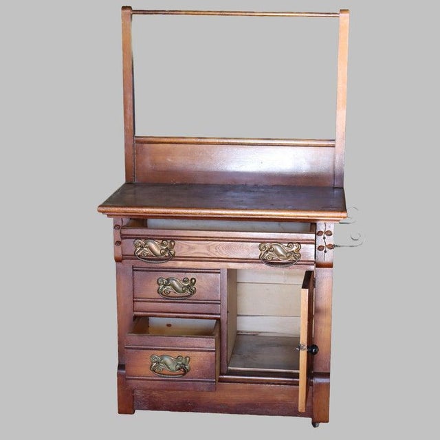 Antique Eastlake Foliate Chip Carved Walnut Commode With Towel Bar C1910 For Sale - Image 10 of 10
