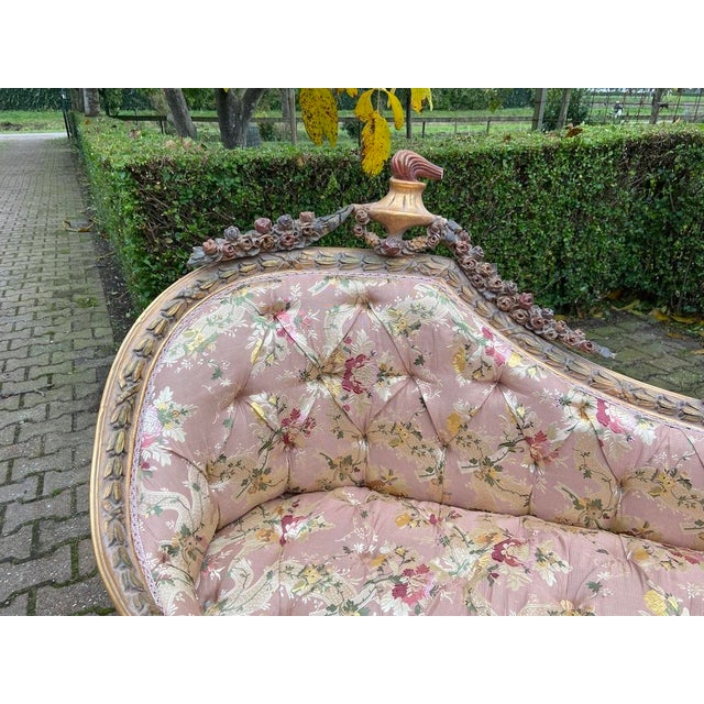 French 1970s French Artisan Louis XVI Pink Gold Beech Settee-1Pc For Sale - Image 3 of 16