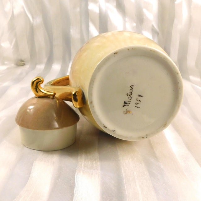 Tan 1950s Tan Hand Painted and Signed Chocolate Pot or Teapot For Sale - Image 8 of 9