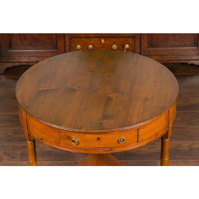 English 1860s Pine Center Table with Partitioned Drawer and Faux Bamboo Legs For Sale - Image 11 of 11