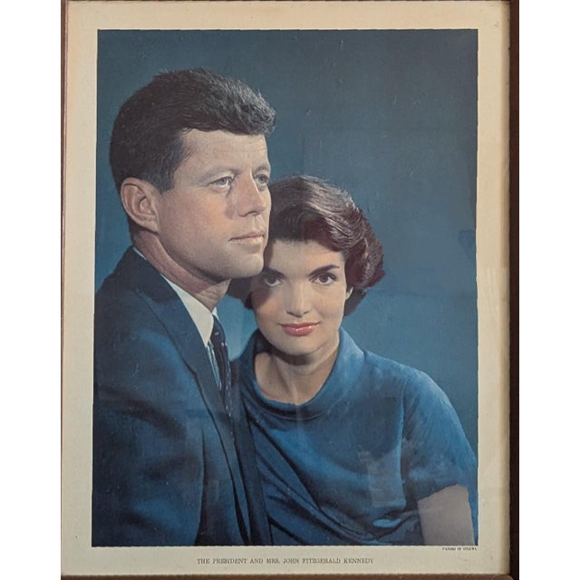 Original vintage frame with glass to protect this original print (not reproduction). Our President John Kennedy and the...