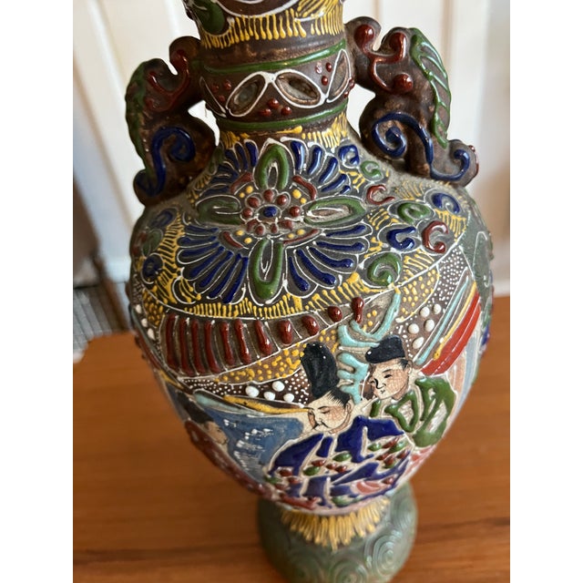 Antique 1920s Satsuma Moriage Earthenware Vase For Sale - Image 12 of 12