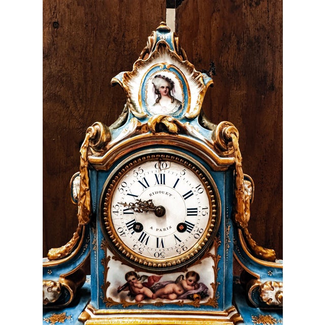 19th Century French Rihouet Porcelain Mantel Clock For Sale - Image 12 of 12