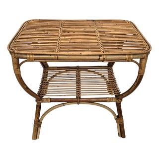 Italian Bamboo Rattan Side Table by Tito Agnoli, 1960s For Sale