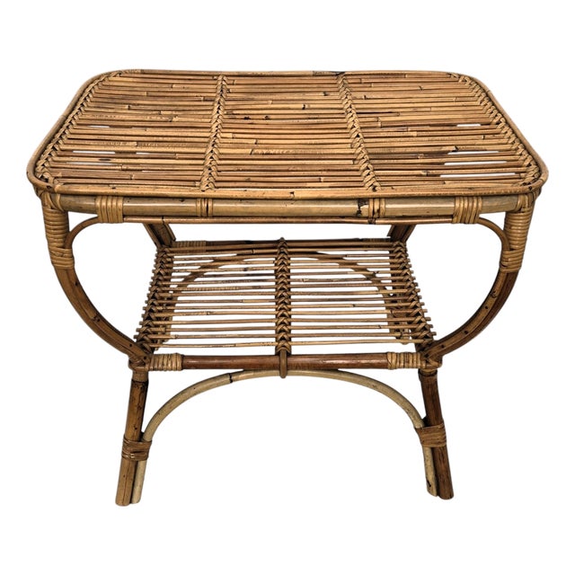 Italian Bamboo Rattan Side Table by Tito Agnoli, 1960s For Sale