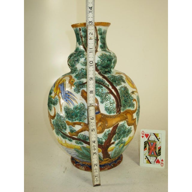 Ceramic 1900s Large Ceramic Vase Majolica Italian WITH 3 DOG & BIRDS Made Italy Neo-Classic For Sale - Image 7 of 12