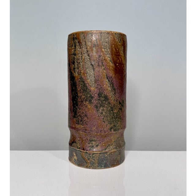 Mid-Century Modern Cylindric Studio Ceramic Art Vase from Elmar & Elke Kubicek, Germany, 1960s For Sale - Image 3 of 14