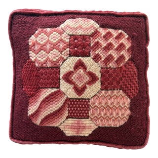 1970's Bargello Needlepoint Sampler Square Rose Velvet Pillow For Sale