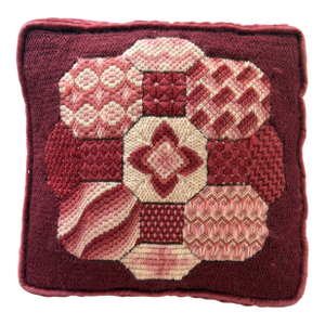 1970's Rose Velvet Bargello Needlepoint Square Pillow