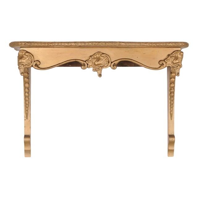 Rococo Style Wall-Mounted Console Table in Gilded Wood with Carvings, 1920s For Sale