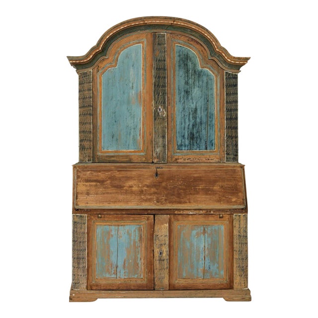 19th C. Swedish Rococo Secretary With Library in Original Paint For Sale