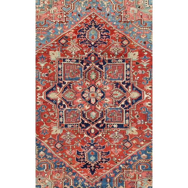 Early 20th Century Antique Persian Serapi Rug With Geometric Central Medallion and Colorful Design 10' X 12' For Sale - Image 5 of 12