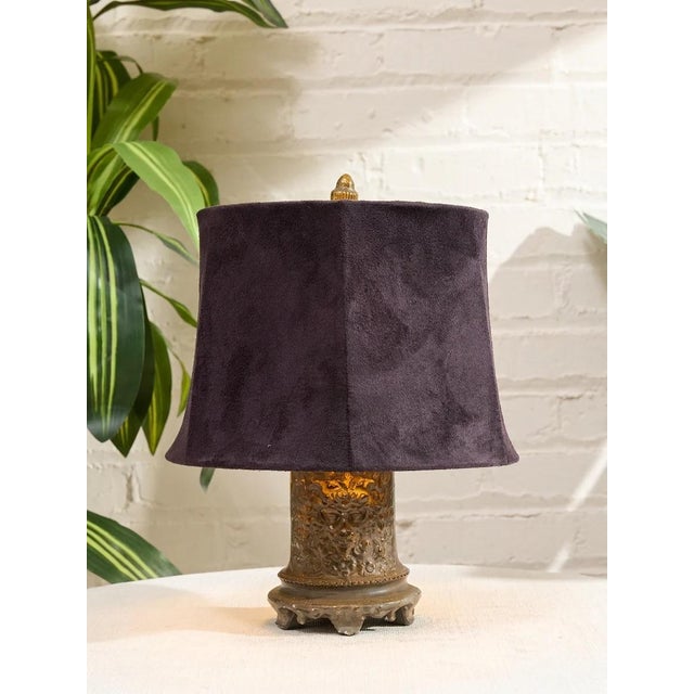 Gothic Vintage Ornate Table Lamps With Velvet Shades - Pair For Sale - Image 3 of 6