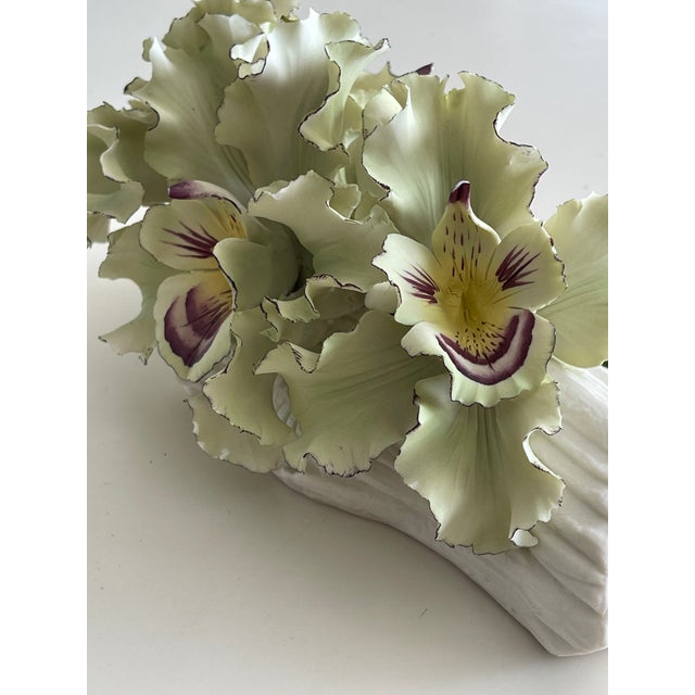 Ceramic Vintage Capodimonte Orchids on Porcelain Log For Sale - Image 7 of 13