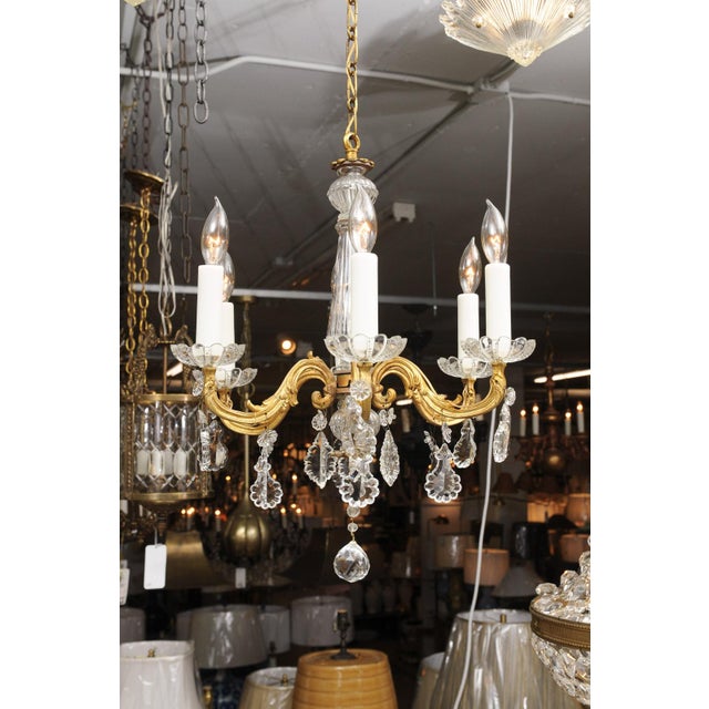 Bronze Petite Gilt Bronze & Crystal Louis XV Style Chandelier, 1930s France For Sale - Image 8 of 13
