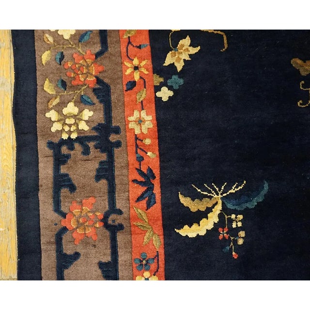 Textile 1920s Blueu Navy Vase Floral Antique Peking Rug 6' 0'' X11' 8'' Handknotted Wool Carpet For Sale - Image 7 of 13