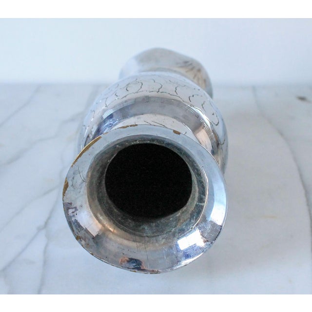 Early 20th Century Chinese Export Silver Tone Etched Brass Vase For Sale - Image 5 of 10