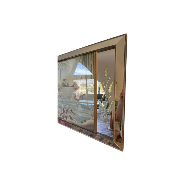 Vintage Art Deco Mid Century Rare Turner Wall Mirror Flamingo Art Painting 1940s Lithograph For Sale - Image 12 of 12