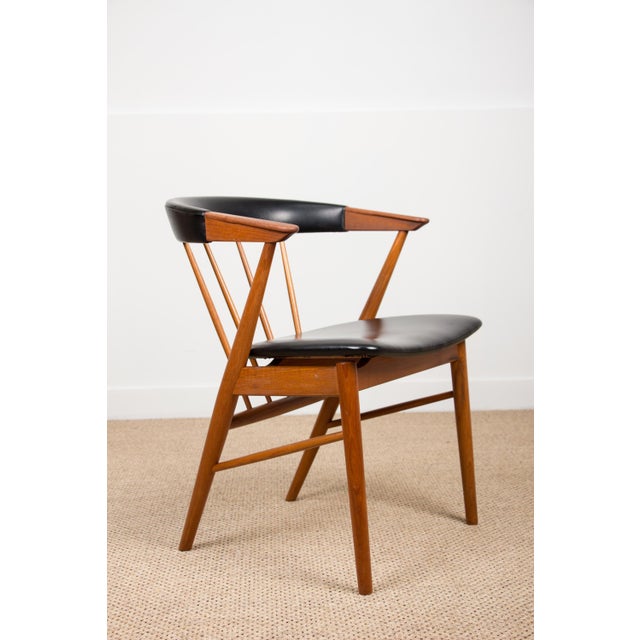 Black Danish Armchair in Teak and Skai by Helge Sibast for Sibast, 1950s For Sale - Image 8 of 13