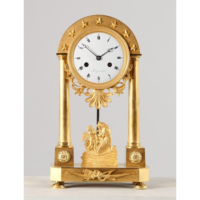 Mantel Clock in Bronze and Enamel For Sale - Image 9 of 9